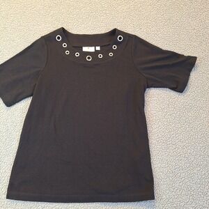 Quacker Factory Black Medium‎ Womens Blouse Top Short Sleeve